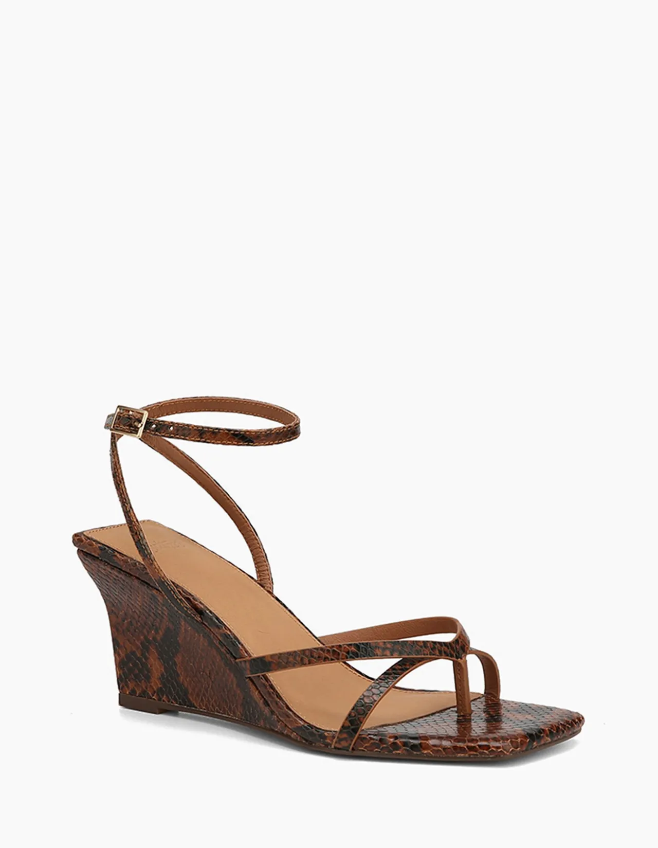 Nyla Tan Python Embossed Leather Wedge