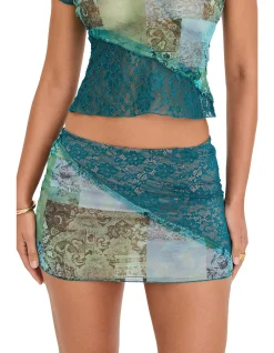 Ocean Teal Panelled Mini Skirt