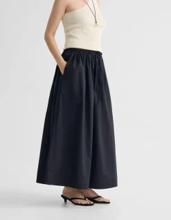 OLIVE COTTON MAXI SKIRT
