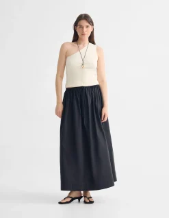 OLIVE COTTON MAXI SKIRT