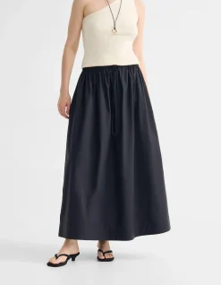 OLIVE COTTON MAXI SKIRT