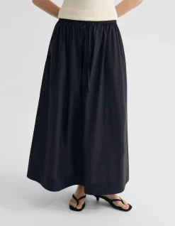 OLIVE COTTON MAXI SKIRT