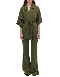 OLIVE CREPE SUITING ARBUS COAT