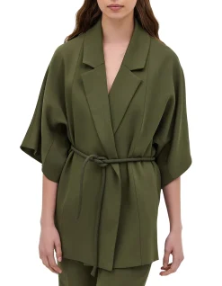 OLIVE CREPE SUITING ARBUS COAT