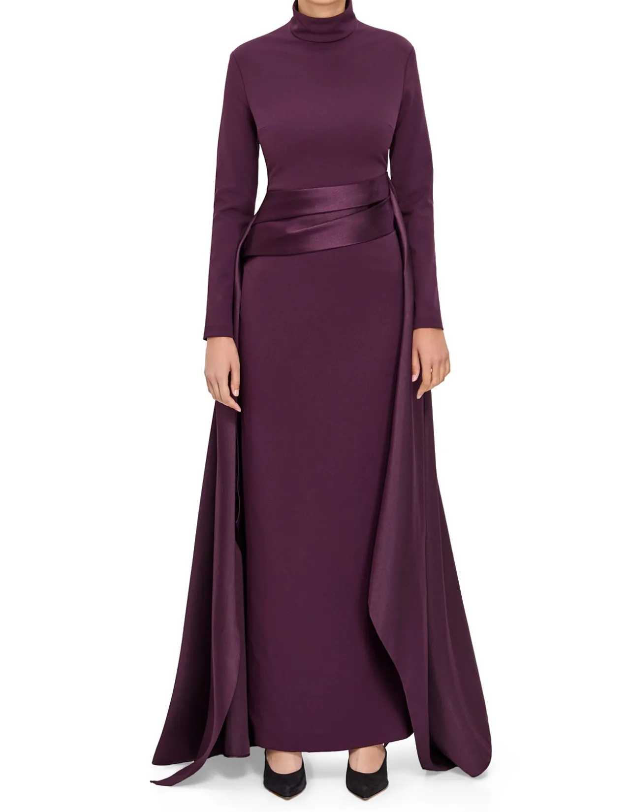 OLIVIA LS MOCK NECK MAXI DRESS W/ DRAPE