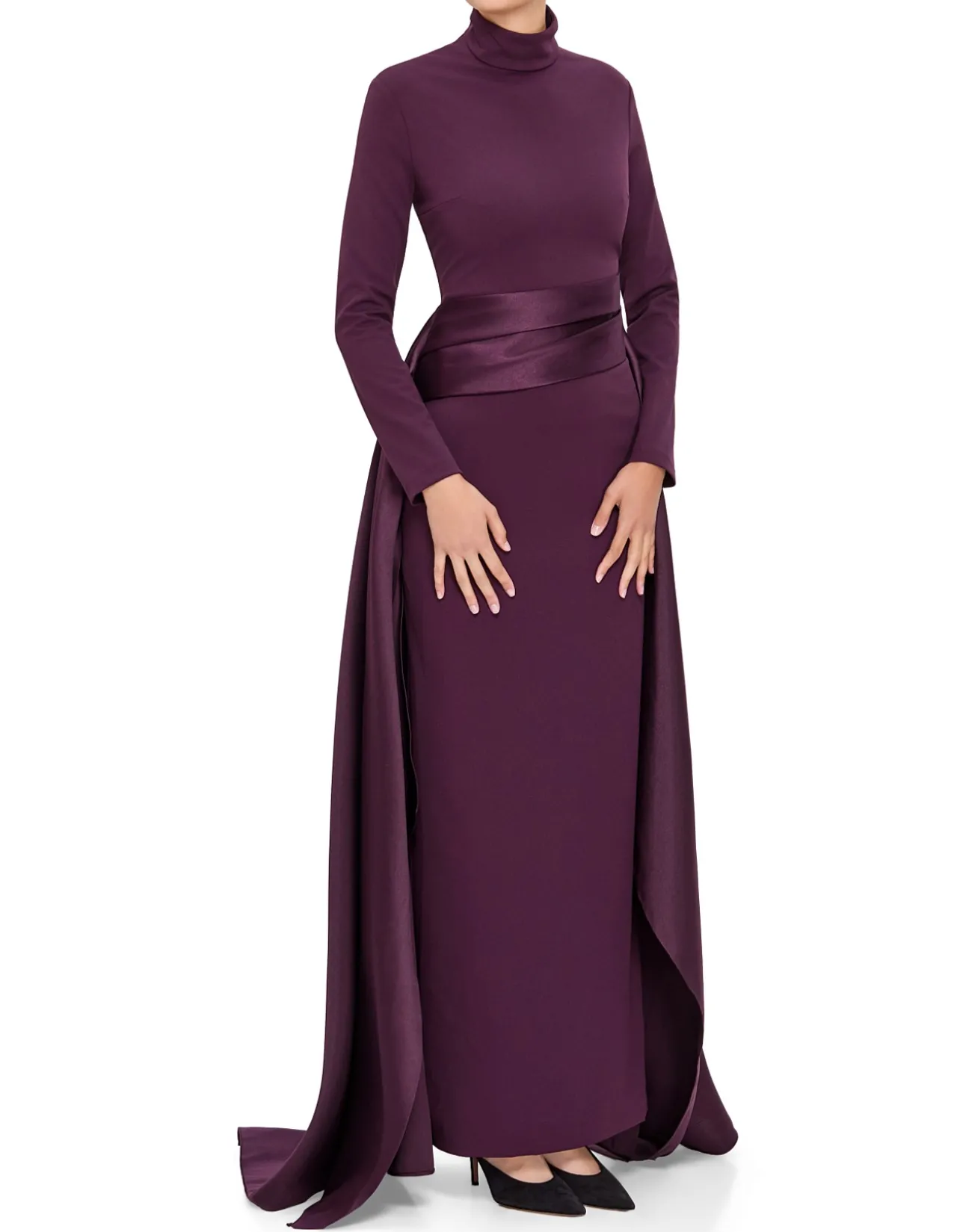 OLIVIA LS MOCK NECK MAXI DRESS W/ DRAPE