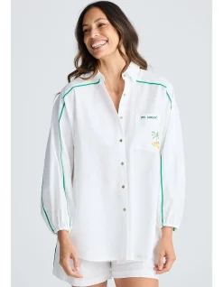 On Vacation Tropical Print Oversized Shirt