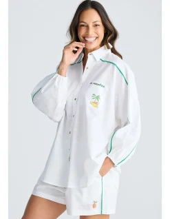 On Vacation Tropical Print Oversized Shirt