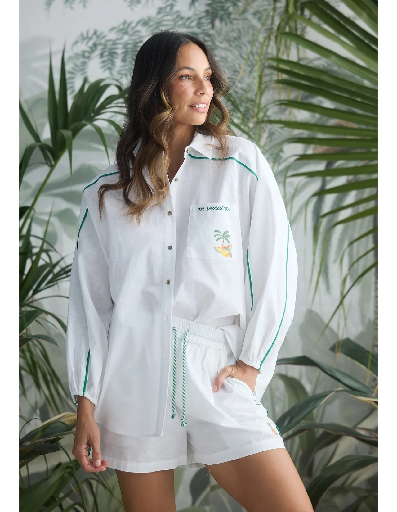 On Vacation Tropical Print Oversized Shirt