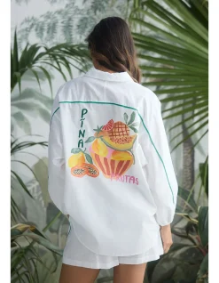 On Vacation Tropical Print Oversized Shirt