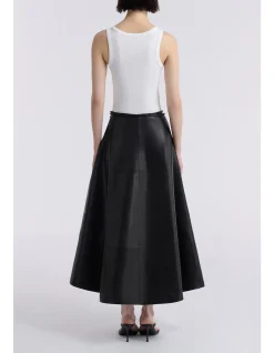 Opera Sculptural Flared Leather Midi Skirt