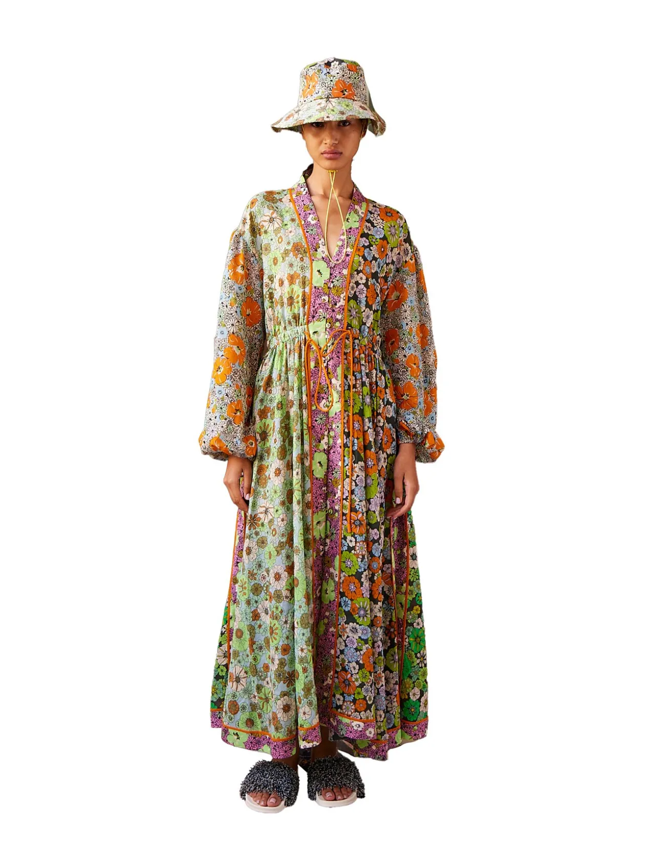 ORANGE BLOSSOM SPLICED MIDI DRESS