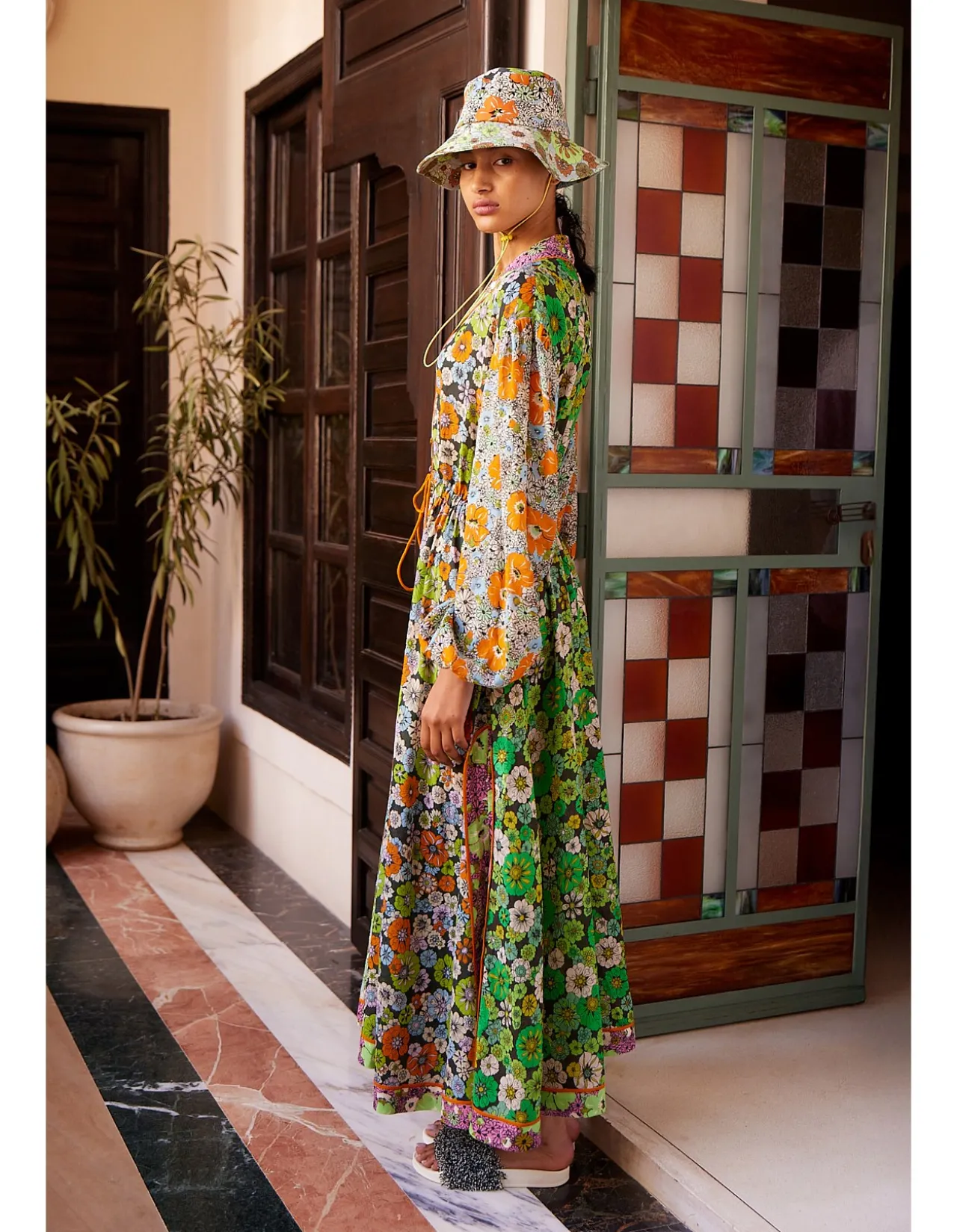 ORANGE BLOSSOM SPLICED MIDI DRESS