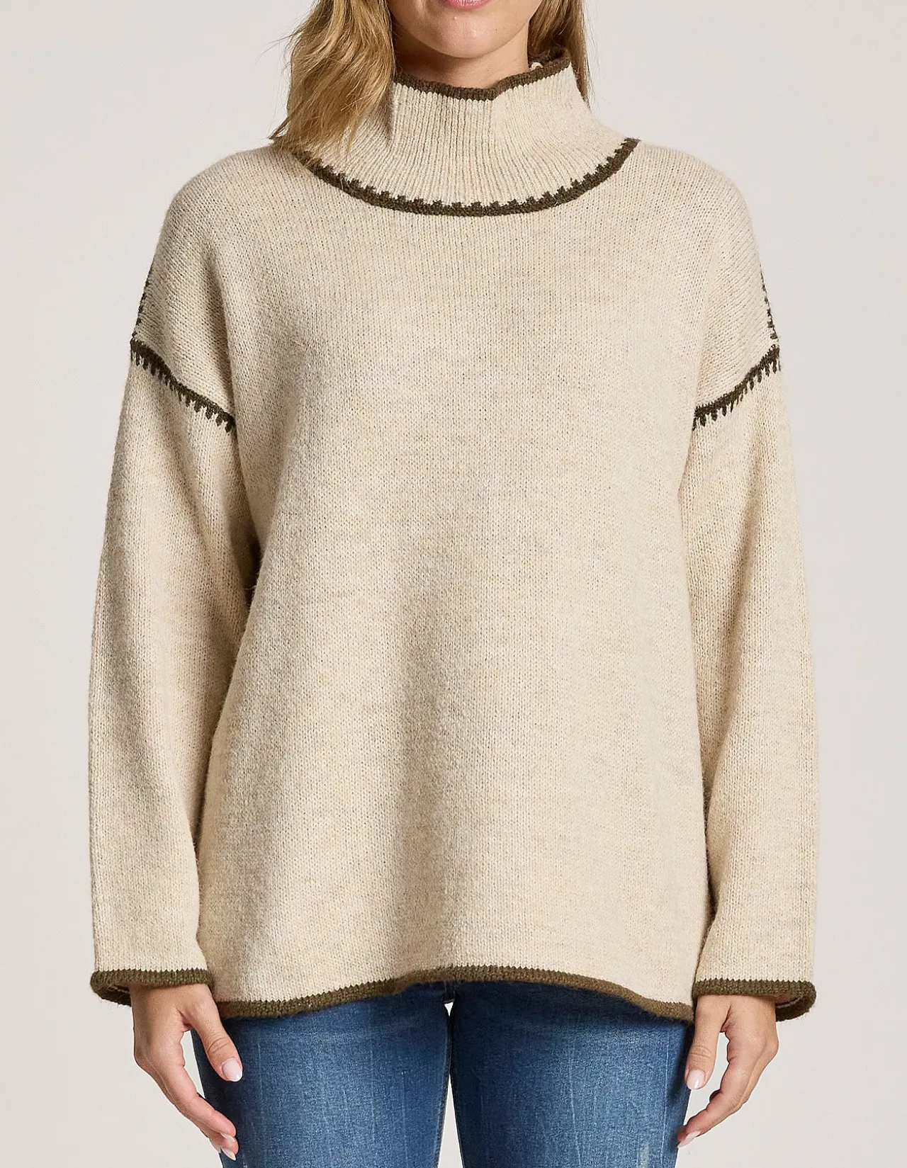Orin Blanket Stitch Mock Neck Knit Jumper