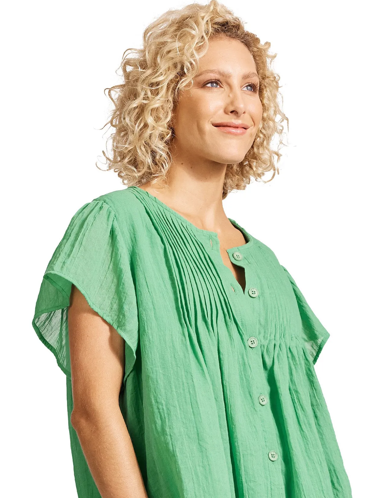 Orsula Textured Button Front Relaxed Top