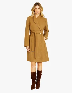 Oxford Wool Blend Belted Knee Length Coat