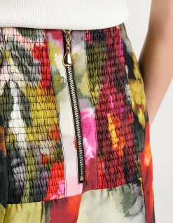 PAINTERLY BLOOM LINEN VISCOSE FLUTED SKIRT