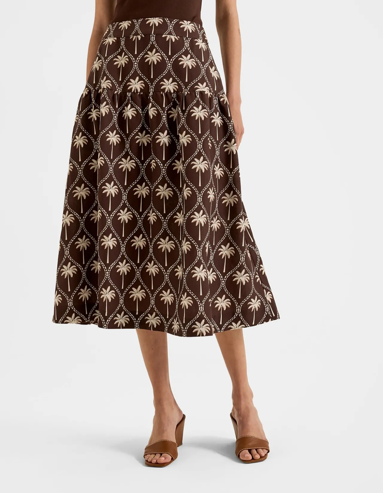 PALMS LINEN MIDI SKIRT
