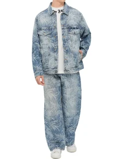 Palms Wash Denim Jacket with Jacquard Graphics