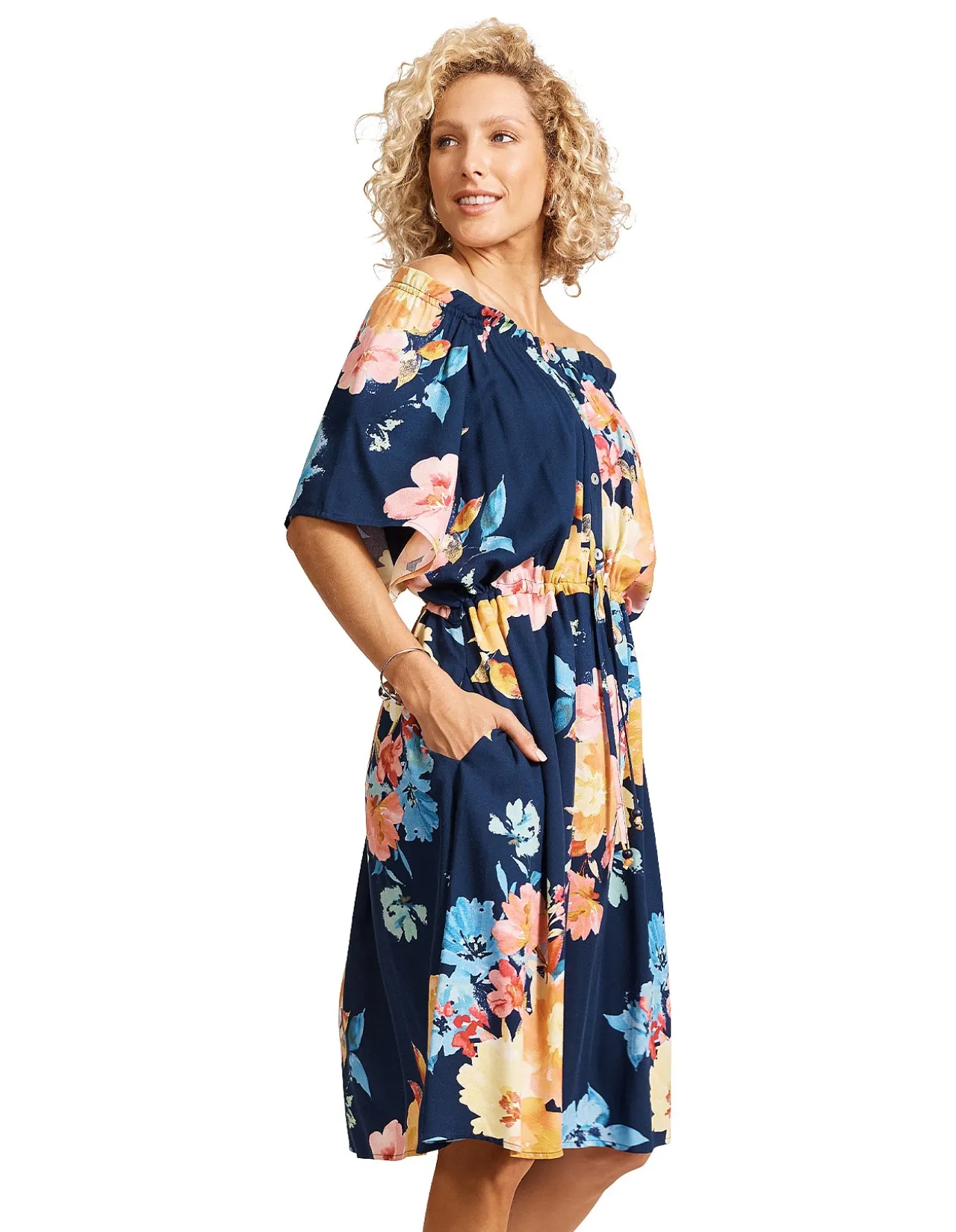 Parisio Off Shoulder Floral Midi Dress