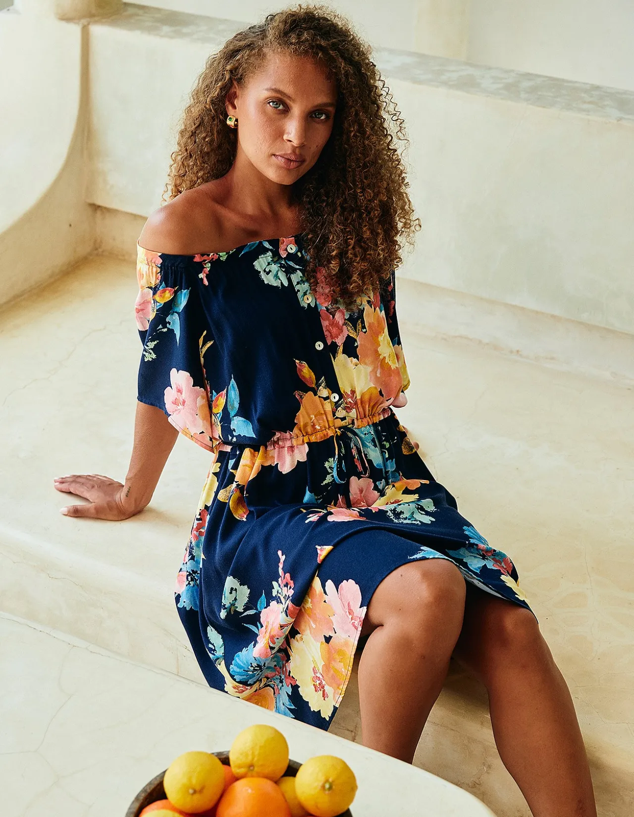 Parisio Off Shoulder Floral Midi Dress