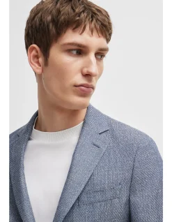 Patterned Slim-Fit Jacket in Virgin Wool and Linen