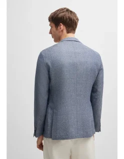 Patterned Slim-Fit Jacket in Virgin Wool and Linen