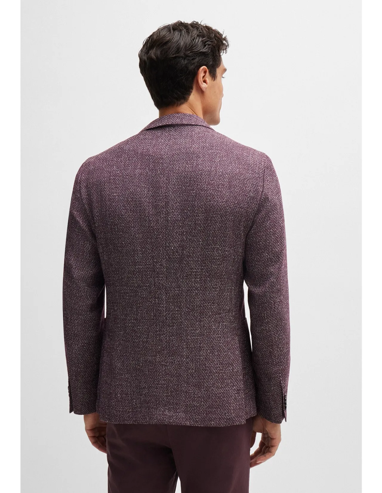 Patterned Slim-Fit Jacket in Virgin Wool and Linen Dark Blue