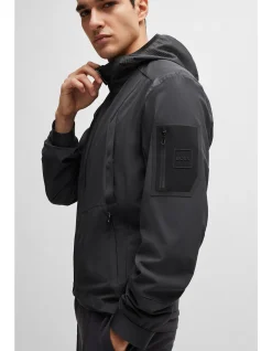 Patterned-Trim Hooded Jacket in Mixed Materials
