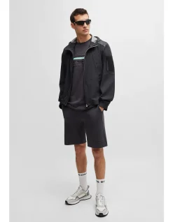 Patterned-Trim Hooded Jacket in Mixed Materials