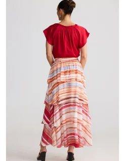 Penny Painterly Stripe Tiered Maxi Skirt