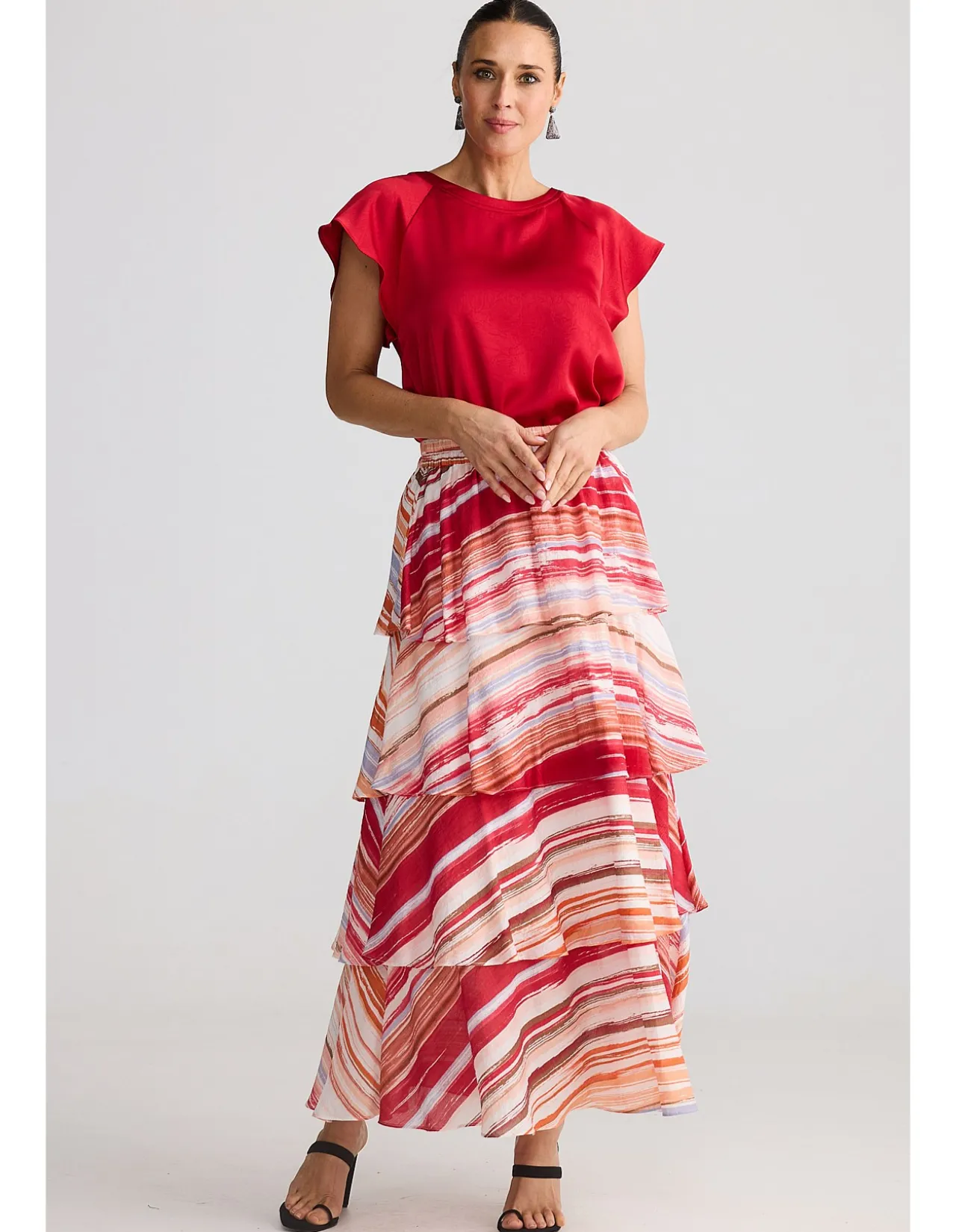 Penny Painterly Stripe Tiered Maxi Skirt