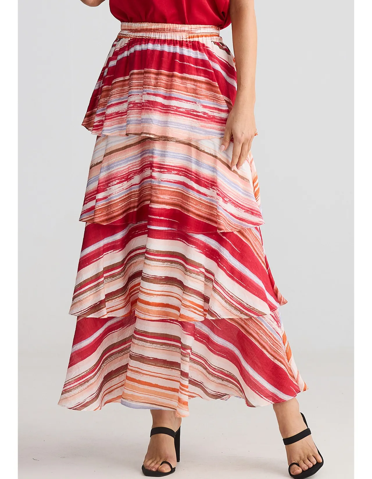 Penny Painterly Stripe Tiered Maxi Skirt