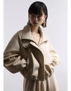 Pia Relaxed Lambskin Leather Bomber Jacket