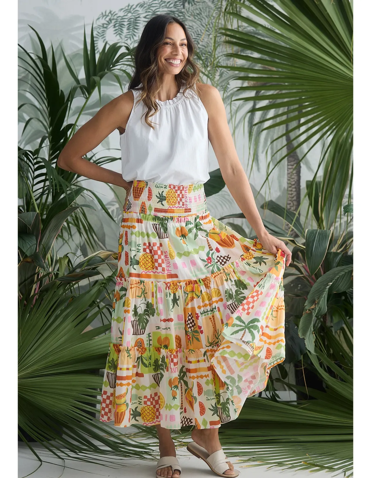 Pier Tropical Fiesta Shirred Tiered Skirt Dress