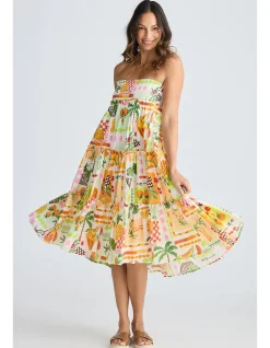 Pier Tropical Fiesta Shirred Tiered Skirt Dress