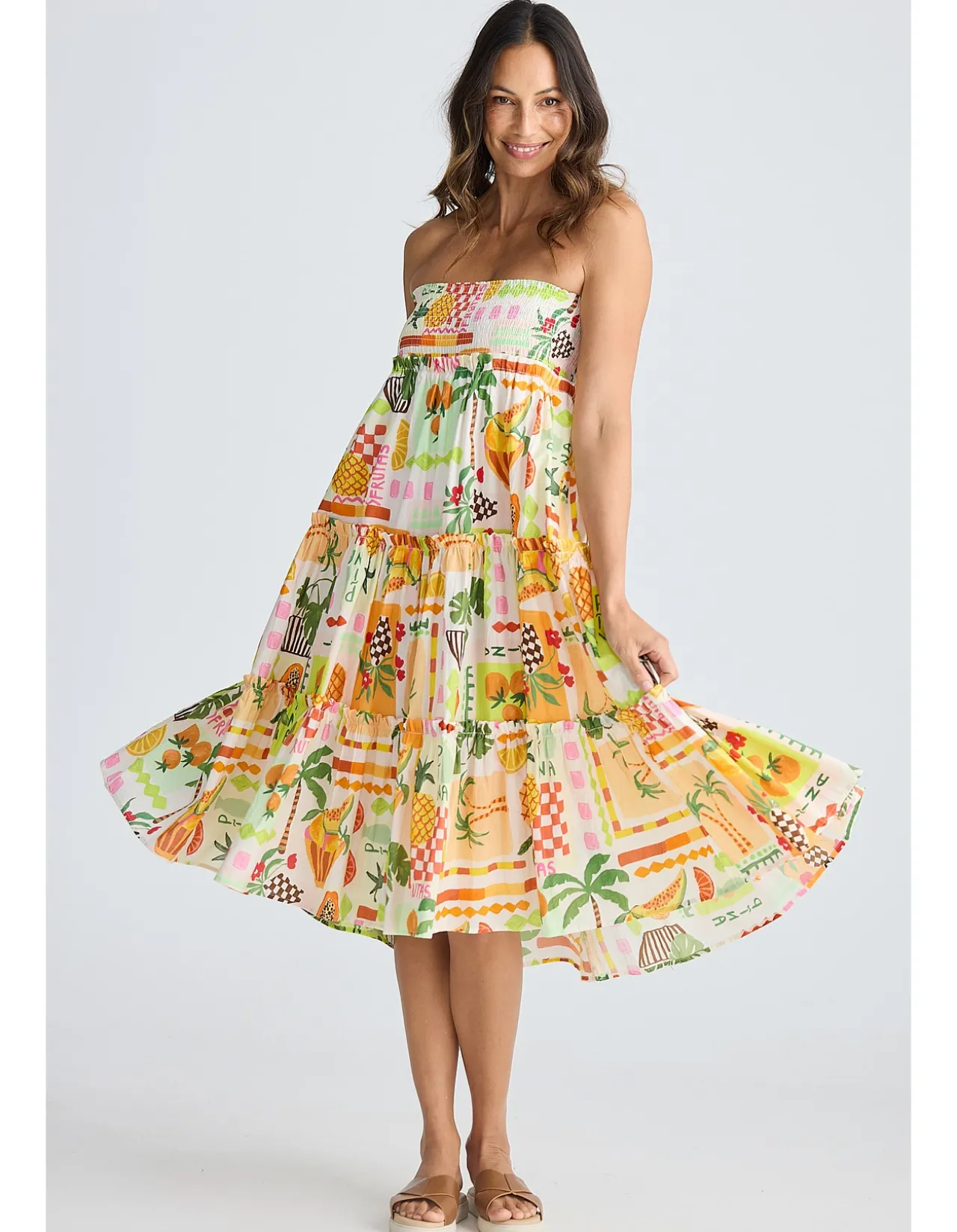 Pier Tropical Fiesta Shirred Tiered Skirt Dress