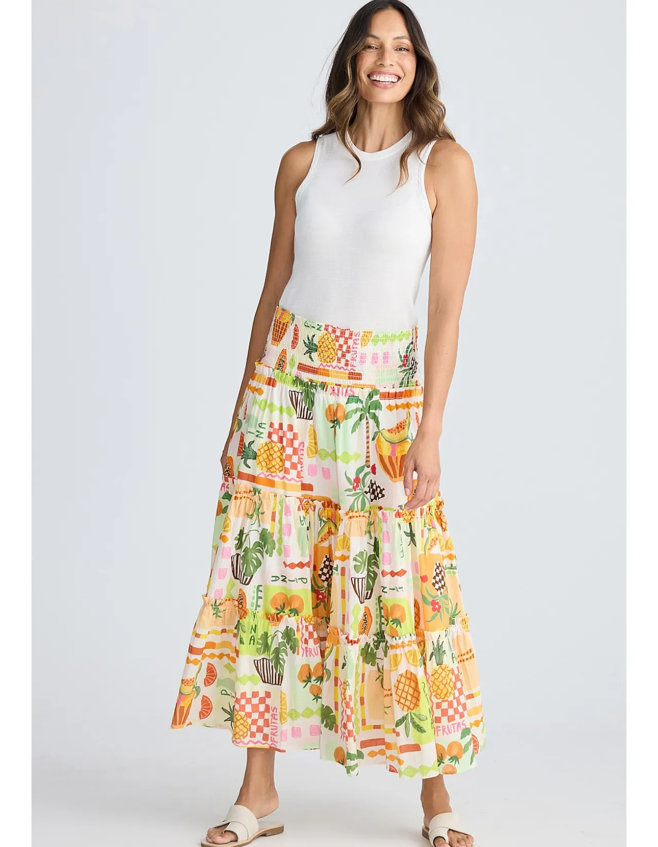 Pier Tropical Fiesta Shirred Tiered Skirt Dress