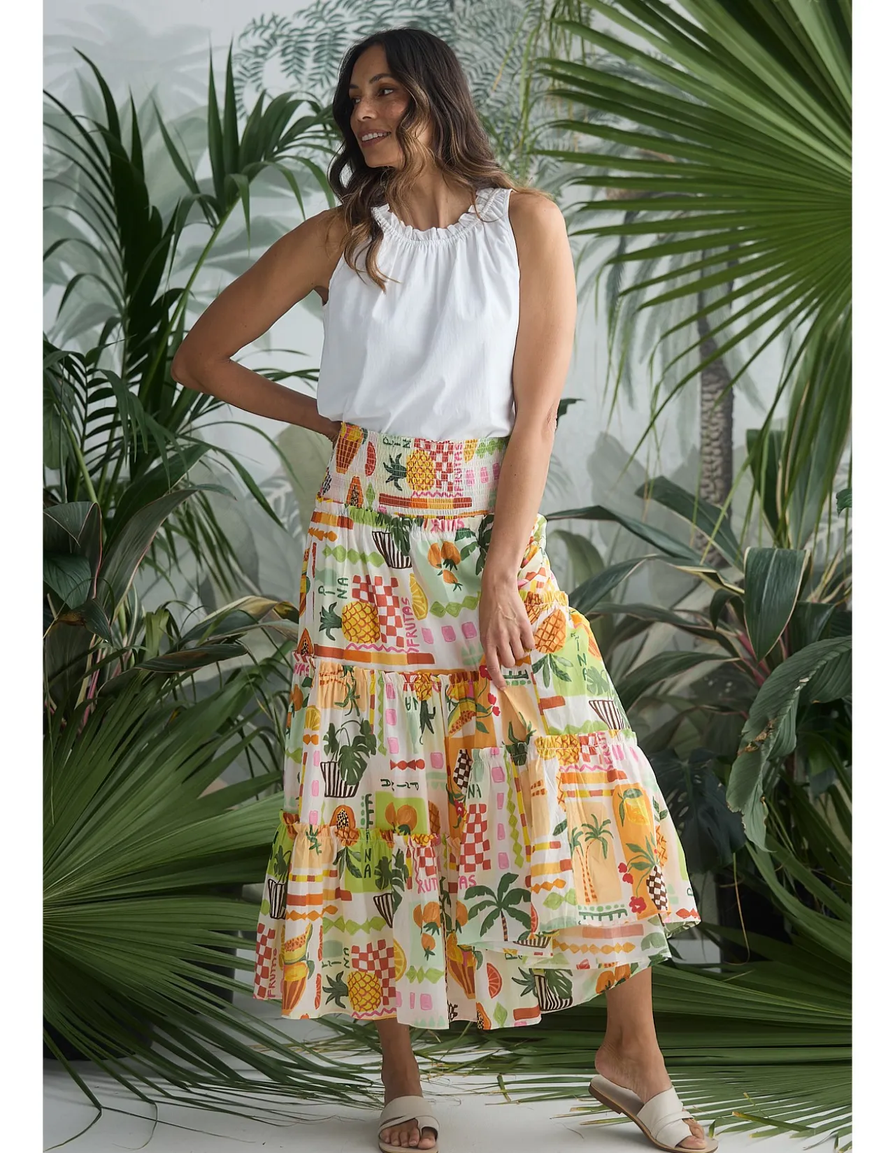 Pier Tropical Fiesta Shirred Tiered Skirt Dress