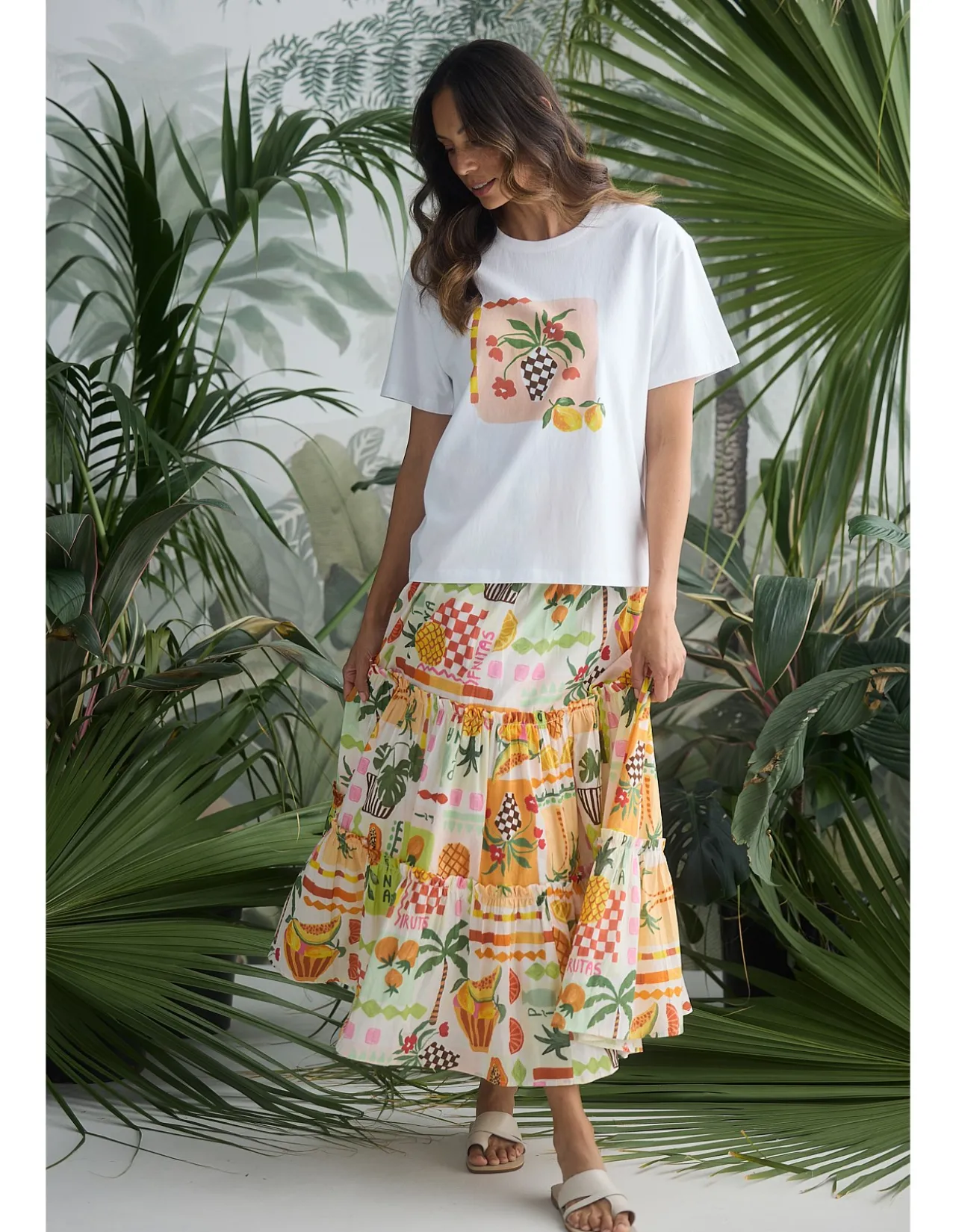 Pier Tropical Fiesta Shirred Tiered Skirt Dress