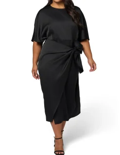 PINK DUSK-ACT UP SATIN MIDI DRESS
