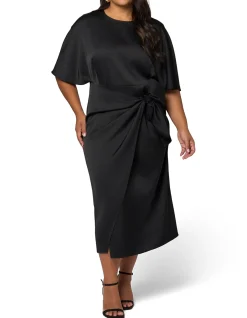PINK DUSK-ACT UP SATIN MIDI DRESS