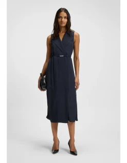 Pinstripe dress with buttoned wrap front