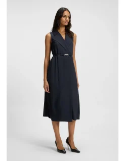 Pinstripe dress with buttoned wrap front
