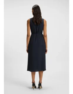 Pinstripe dress with buttoned wrap front