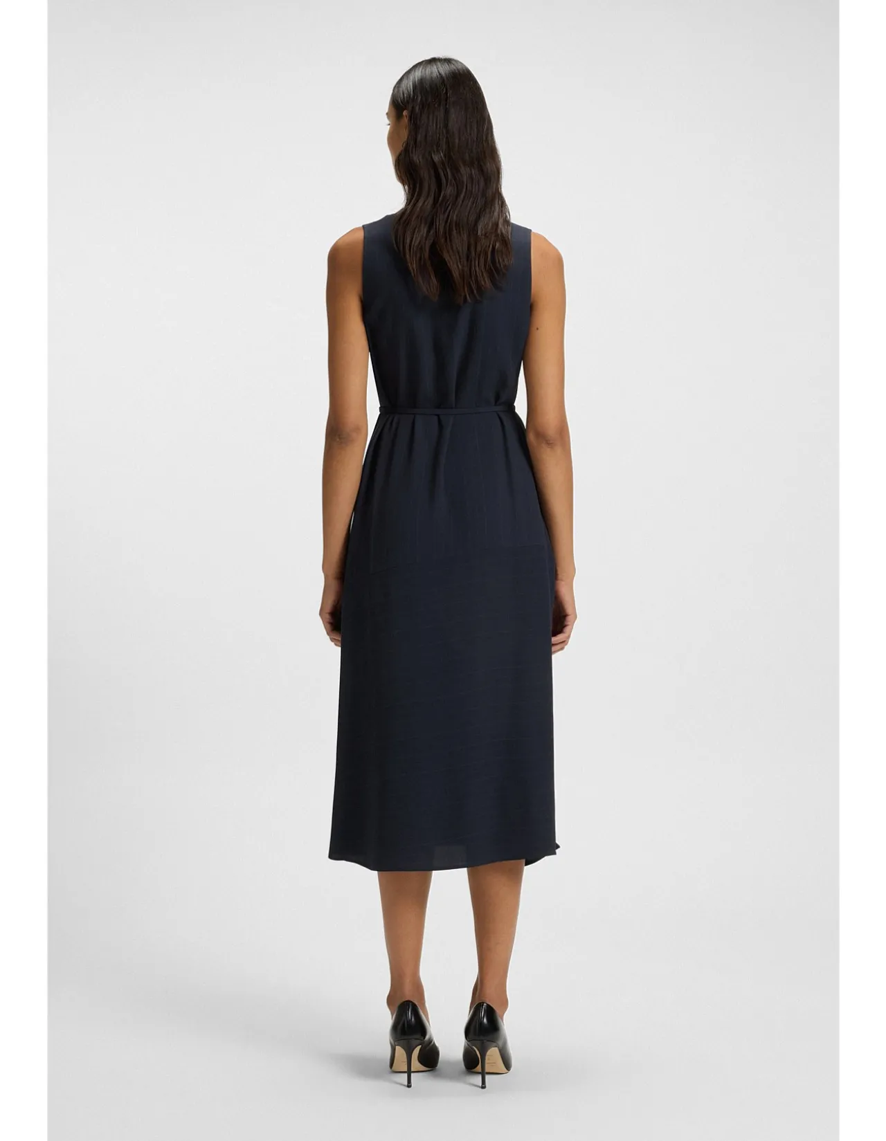 Pinstripe dress with buttoned wrap front