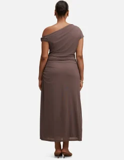 PIPER CURVE DRAPED TIE MESH MIDI DRESS