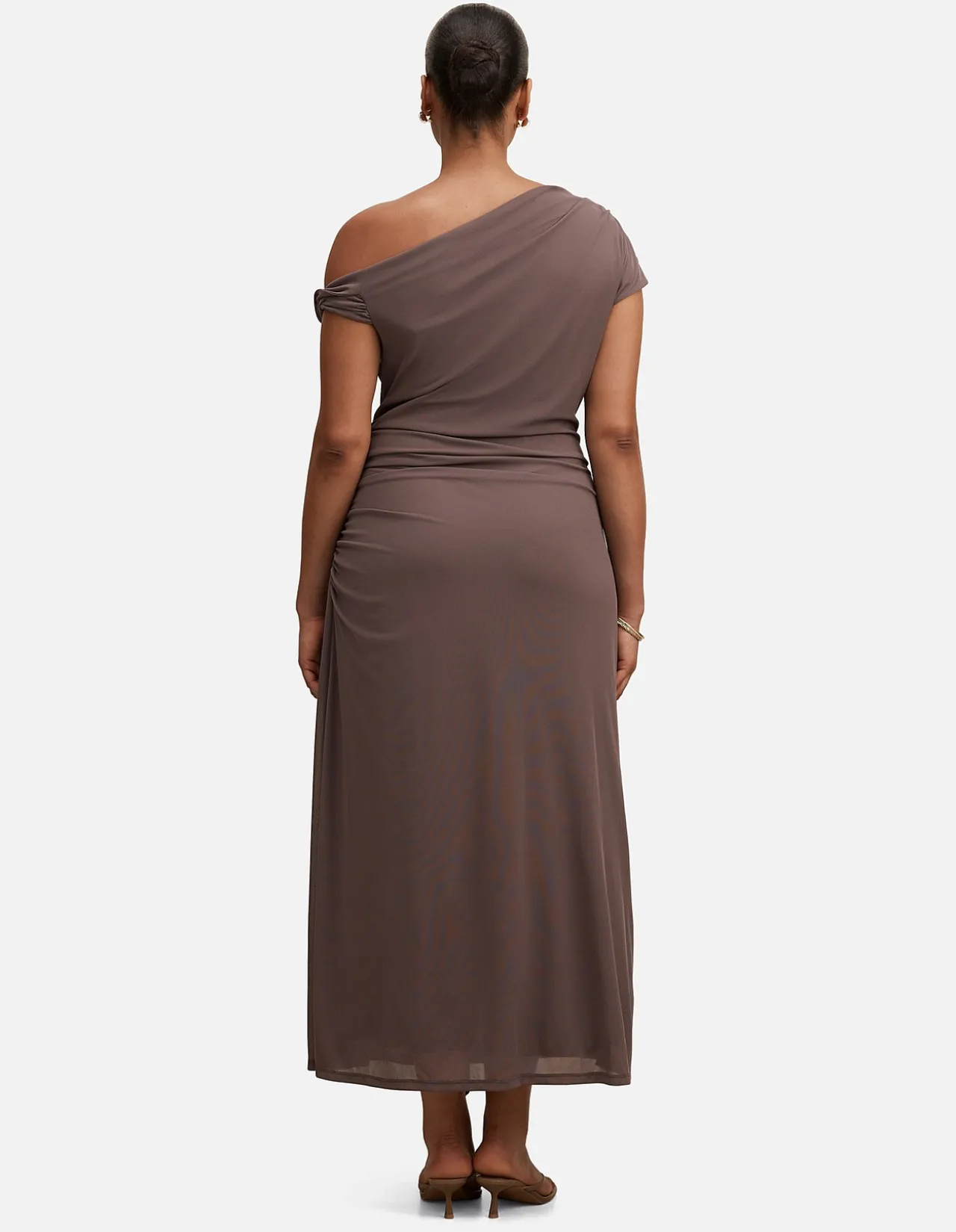 PIPER CURVE DRAPED TIE MESH MIDI DRESS