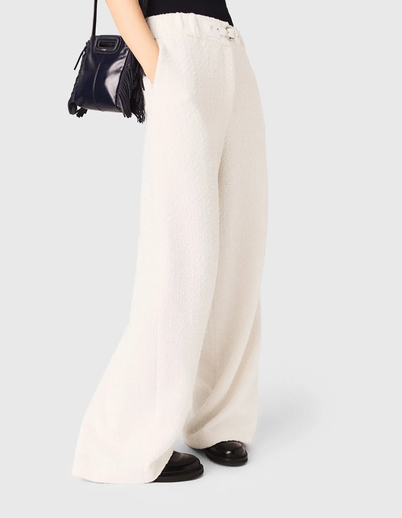 Piumasso Textured Wide Leg Belted Trousers