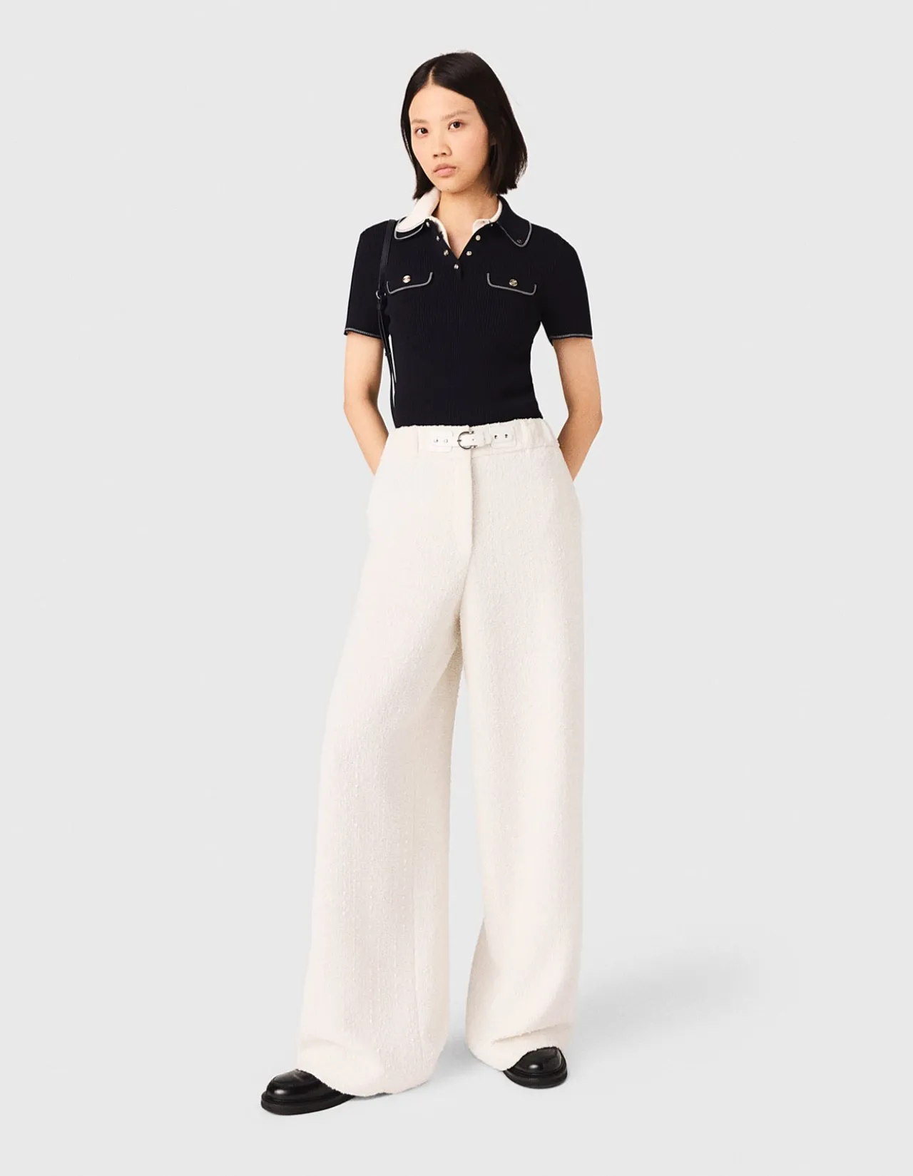 Piumasso Textured Wide Leg Belted Trousers